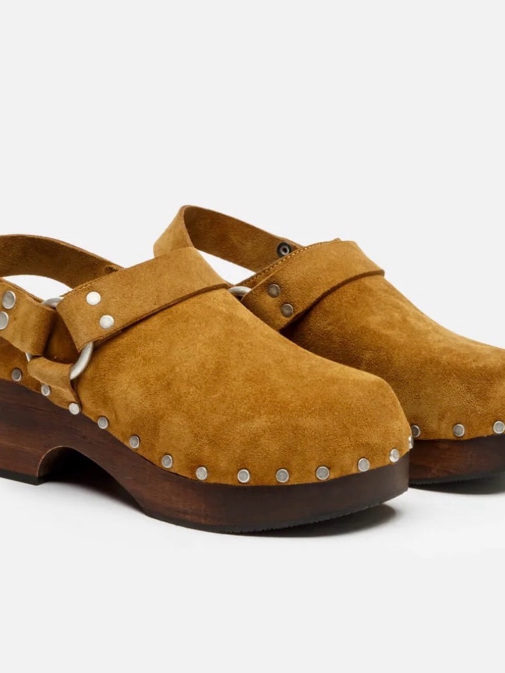 Re/Done Suede Studded Slingback Clog in Camel - Picture 3 of 9